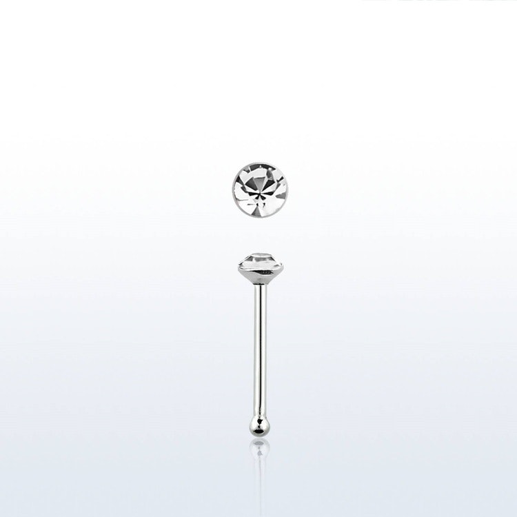 Näspin i 925-silver 0.6mm "nose bone" 1.25mm crystal