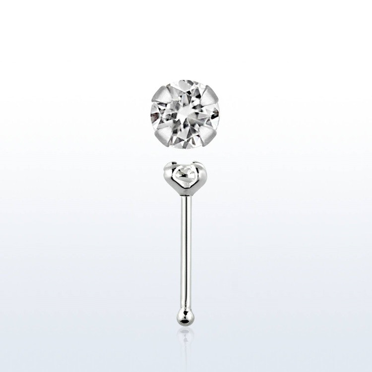 Näspin i 925-silver 0.6mm "nose bone" med prong-set 2.5mm crystal