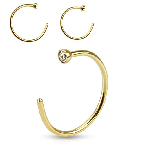 Guldpläterad Nose Hoop 0.8mm med klar crystal