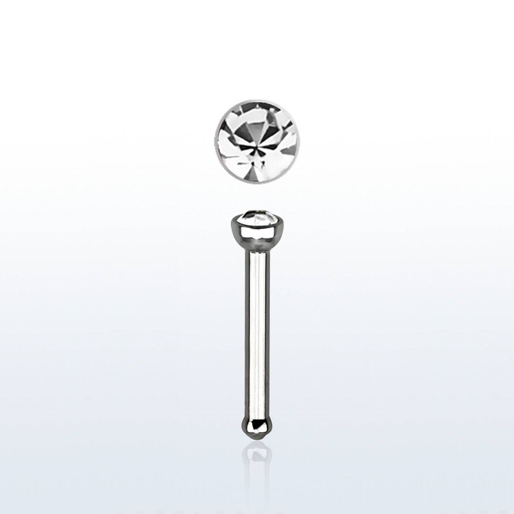 Näspin "Nose Bone" 0.8mm med 2mm klar crystal