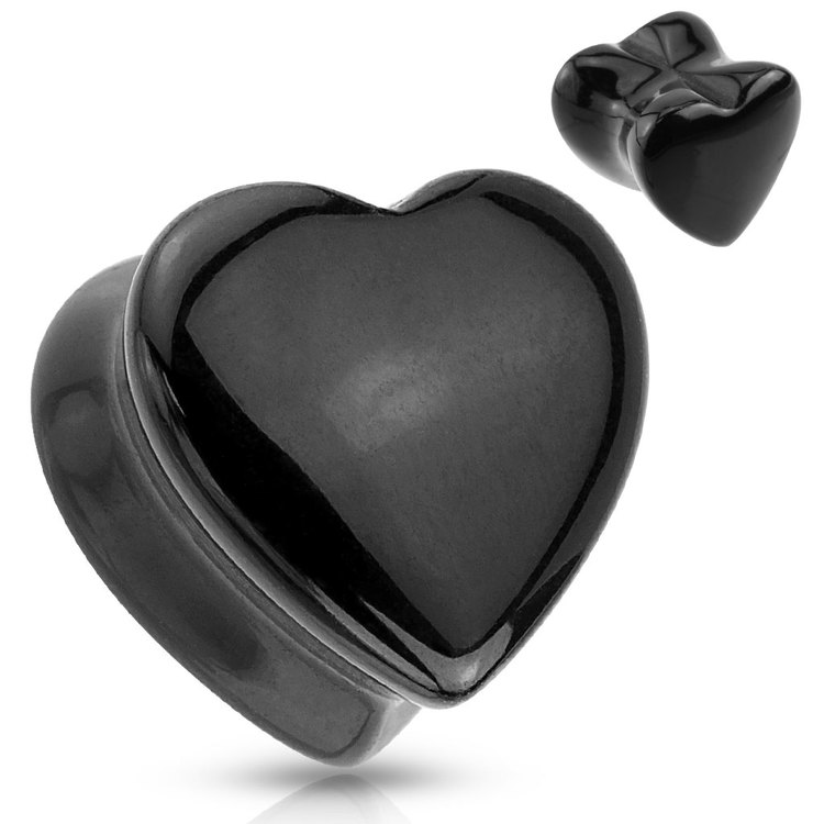 Hjärtformad stenplugg - Black Onyx
