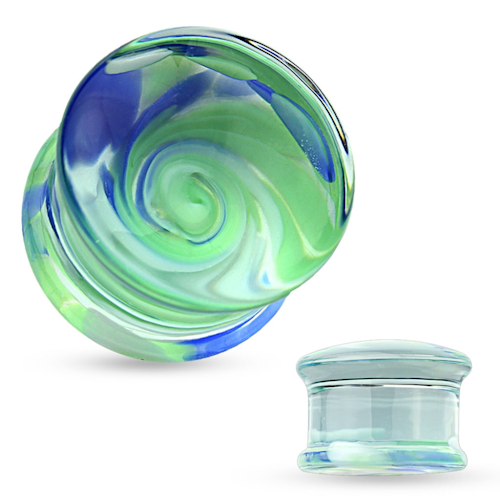 Pyrex glasplugg med grön och blå virvel