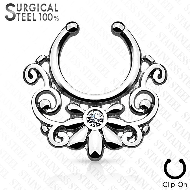 Fake septum / septum hanger tribal floral fan