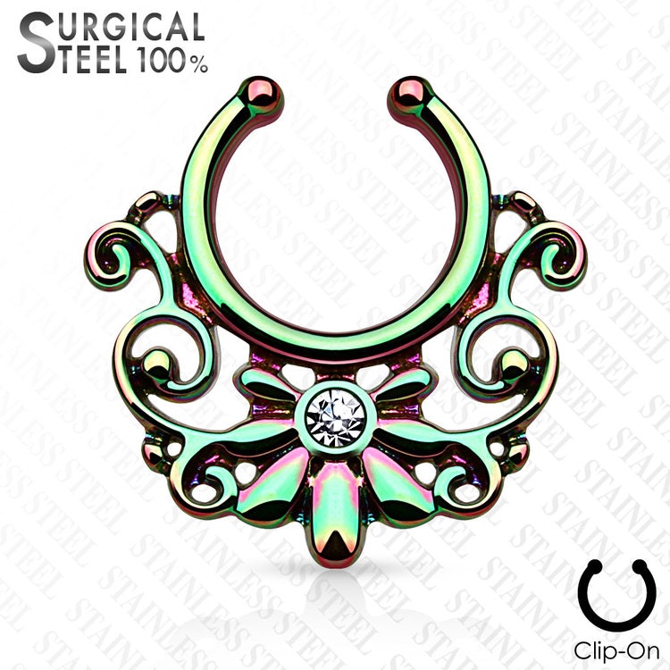 Fake septum / septum hanger tribal floral fan