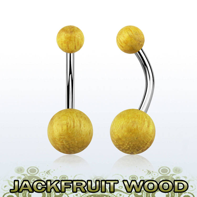 Navelsmycke med Jackfruit Wood träkulor