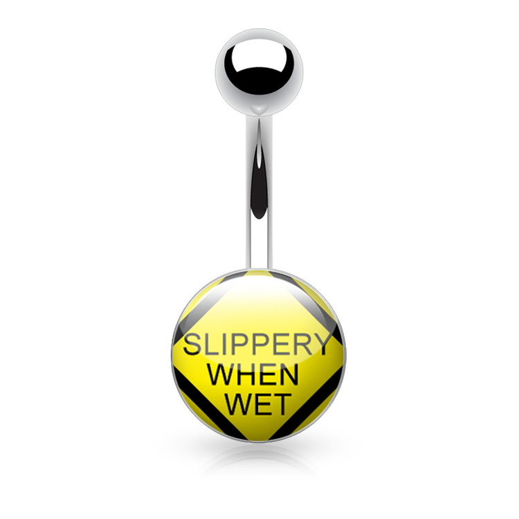 Navelsmycke 1.6mm med logo - "Slippery when Wet"