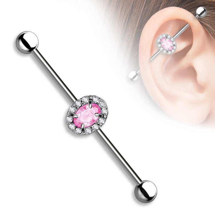 Industrial Barbell - Oval CZ med crystals