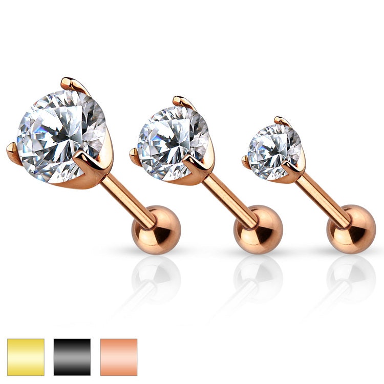 Tragus / helix Barbell med prong-set klar cubic zirconia