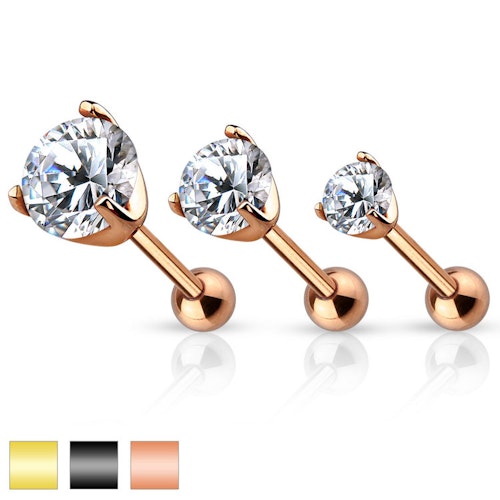 Tragus / helix Barbell med prong-set klar cubic zirconia