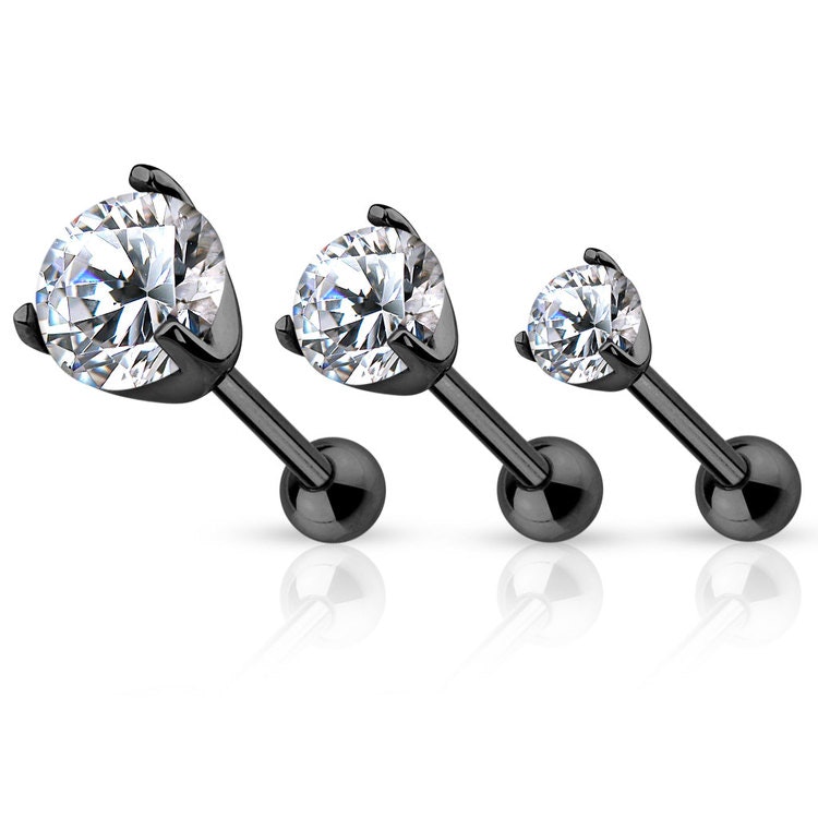 Tragus / helix Barbell med prong-set klar cubic zirconia