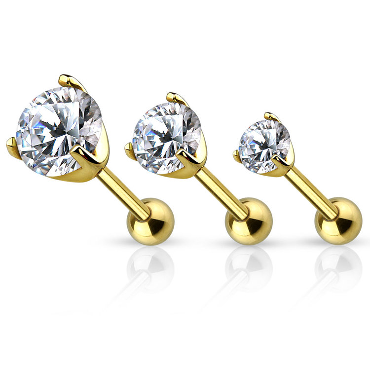Tragus / helix Barbell - Prong-set Crystal