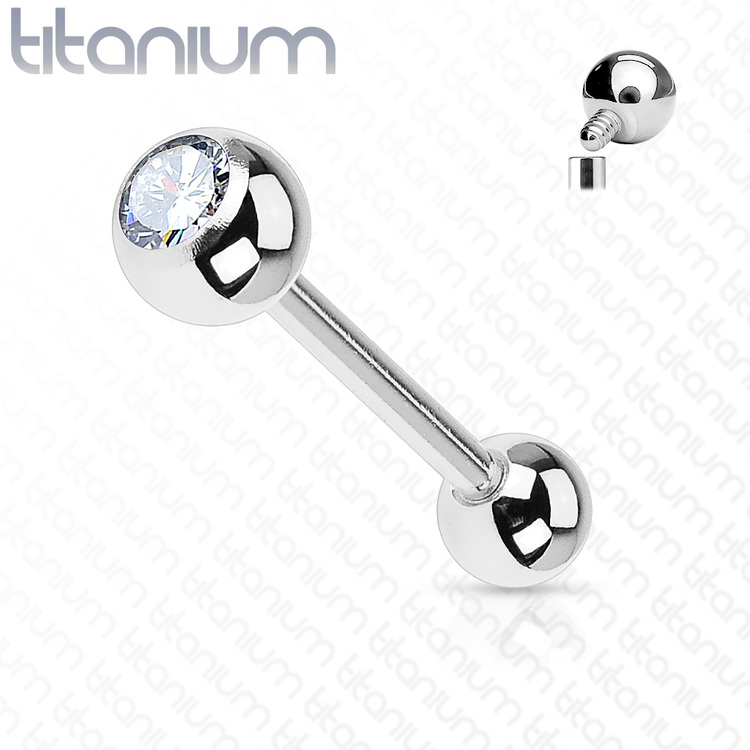 Titanium barbell 1.6mm med 5mm crystalkula och internt gängad stav