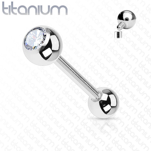 Titanium barbell invändigt gängad 1.6mm med 5mm crystalkula