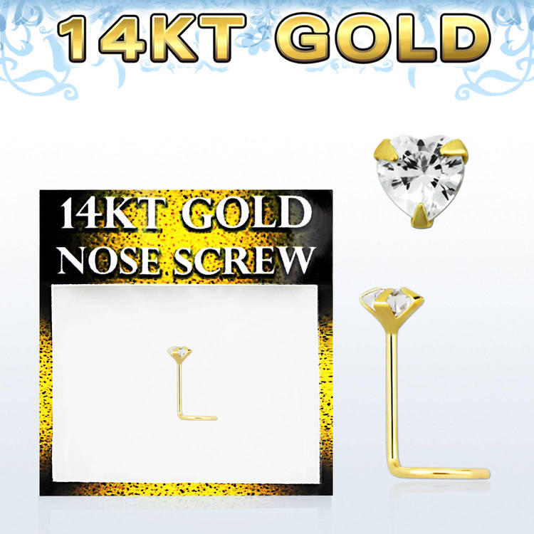 Nässmycke "Nose screw" 14 karat guld med hjärtformad cz sten