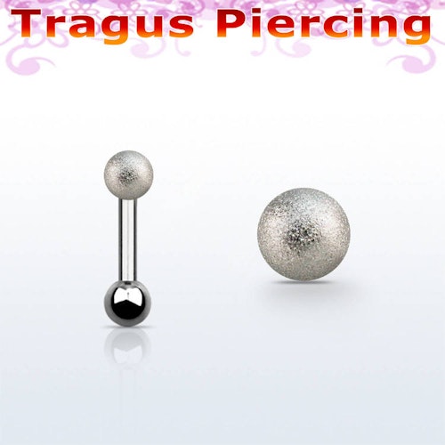 Tragus / Helix barbell 1.2mm med 3mm frostad kula