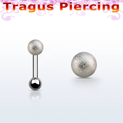 Tragus / Helix barbell 1.2mm med 4mm frostad kula