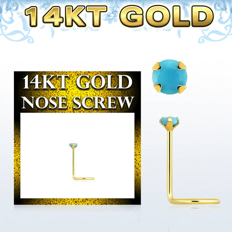 Nässmycke "nose screw" 0.6mm i 14 karat guld med turquoise sten