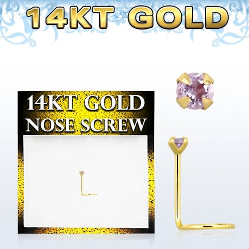 Nässmycke "nose screw" 0.6mm i 14 karat guld med ametist