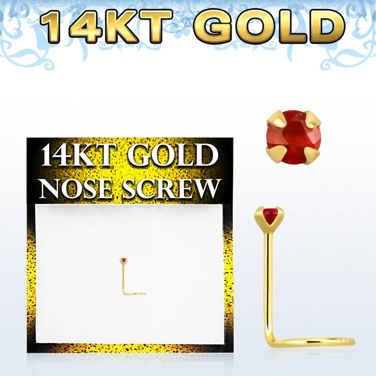 Nässmycke "nose screw" 0.6mm i 14 karat guld med garnet sten