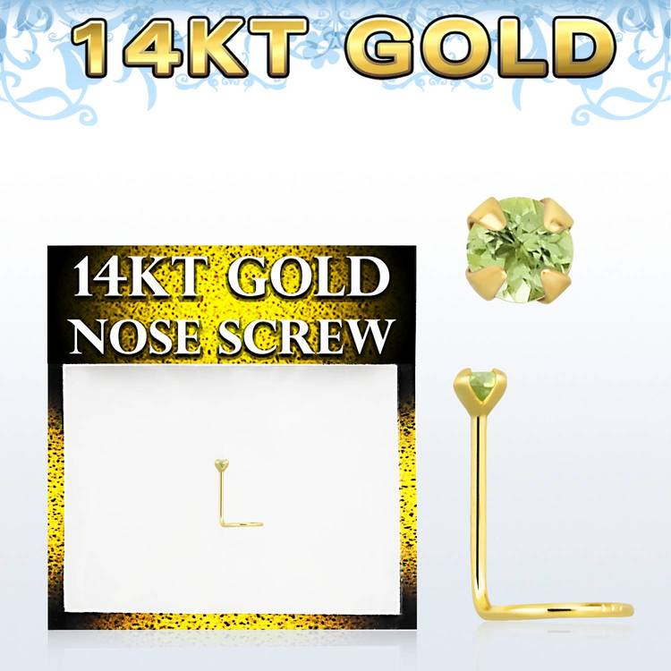 Nässmycke "nose screw" 0.6mm i 14 karat guld med peridot sten