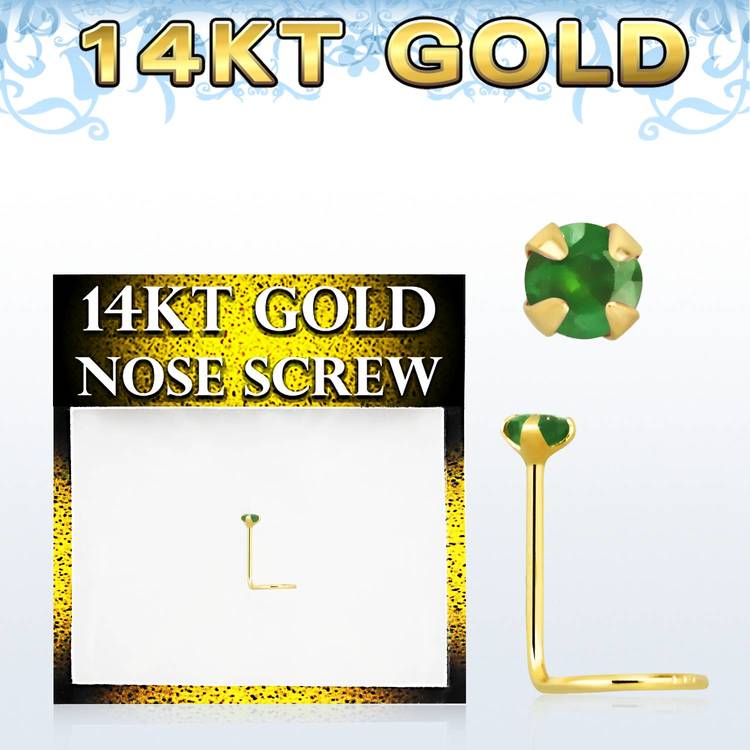 Nässmycke "nose screw" 0.6mm i 14 karat guld med smaragd