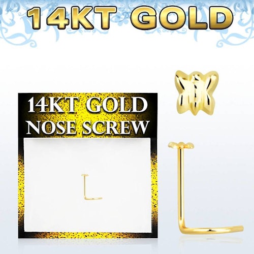 Nässmycke "nose screw" 0.6mm i 14 karat guld med fjäril