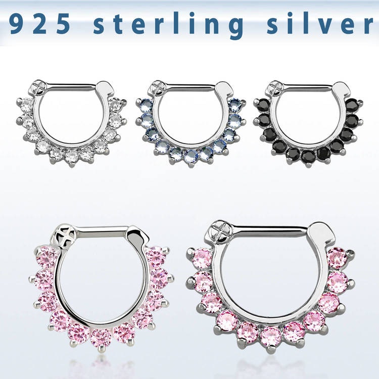 Septum clicker i 925-silver - CZ stenar 1.2mm