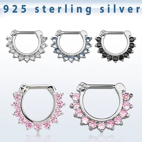 Septum clicker i 925-silver - CZ stenar 1.2mm