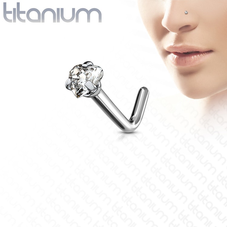 Titanium Nässmycke "L-böjd" med 3mm hjärtformad cz