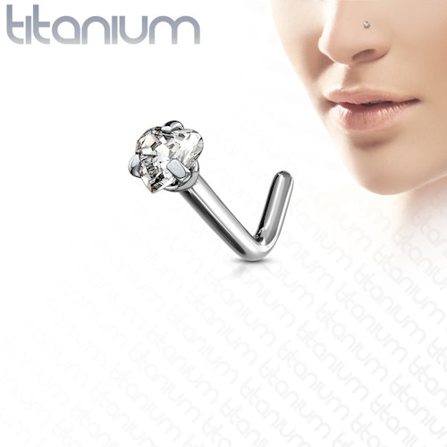 Titanium Nässmycke "L-böjd" med 3mm hjärtformad cz