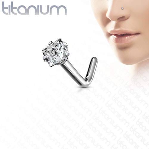 Titanium Nässmycke "L-böjd" med fyrkantig cubic zirconia