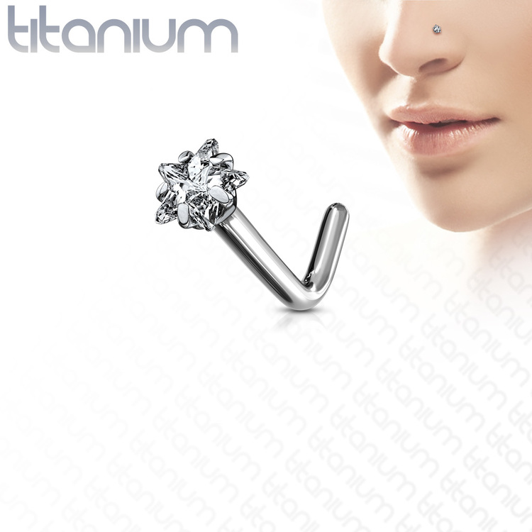 Titanium Nässmycke "L-böjd" med 3mm stjärnformad cubic zirconia