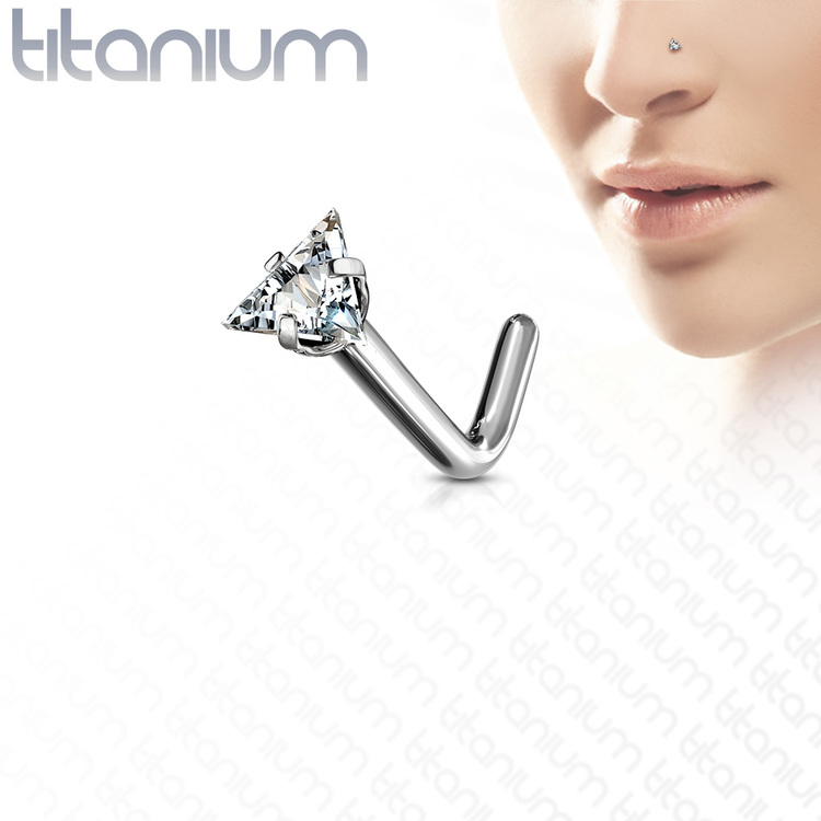 Titanium Nässmycke "L-böjd" med 3mm triangelformad cubic zirconia