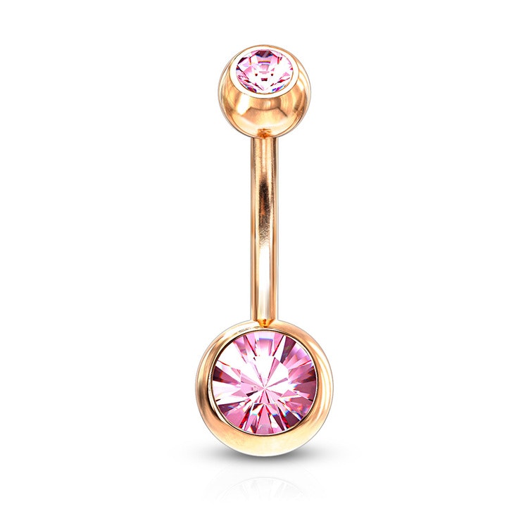 Navelsmycke 1.6mm roséguld PVD-pläterad kirurgiskt stål med 5 och 8mm crystalkulor