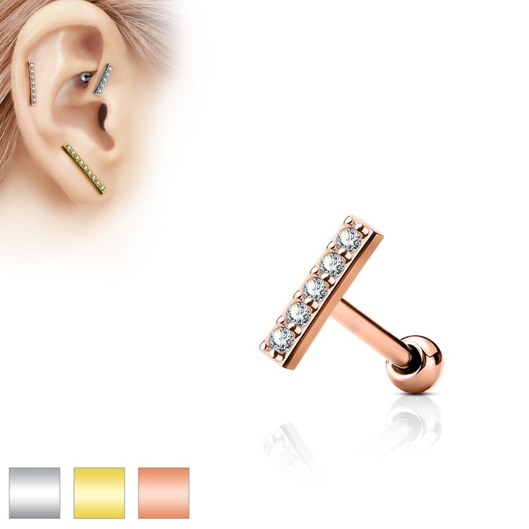 Tragus barbell 1.2mm med 9mm crystalklädd bar