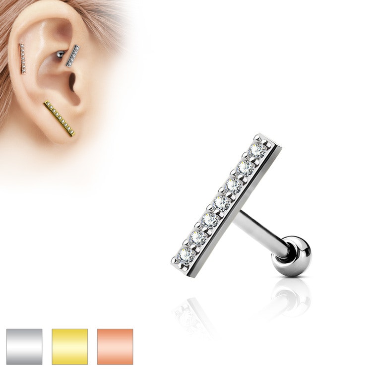 Tragus barbell 1.2mm med 12mm crystalklädd bar