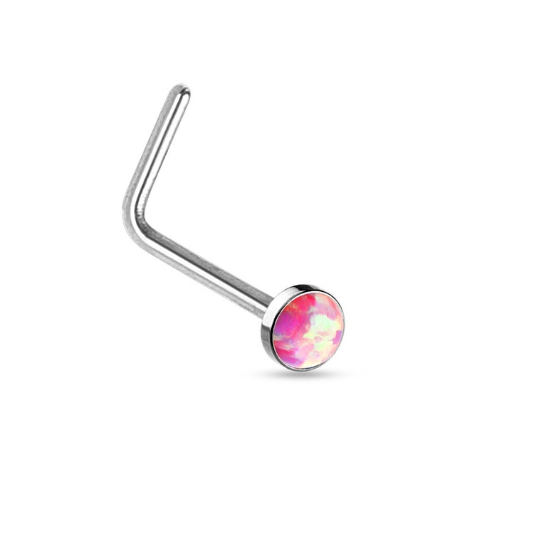 Näspiercing "L-böjd" 0.8mm med 2.5mm opalit