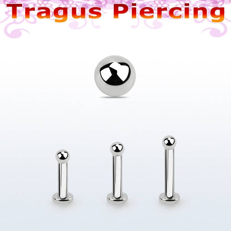 Tragus labret 1.2mm med extra liten platta och 2mm kula