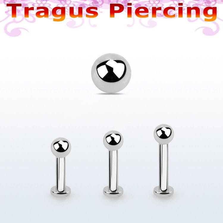 Tragus labret 1.2mm med extra liten platta och 3mm kula