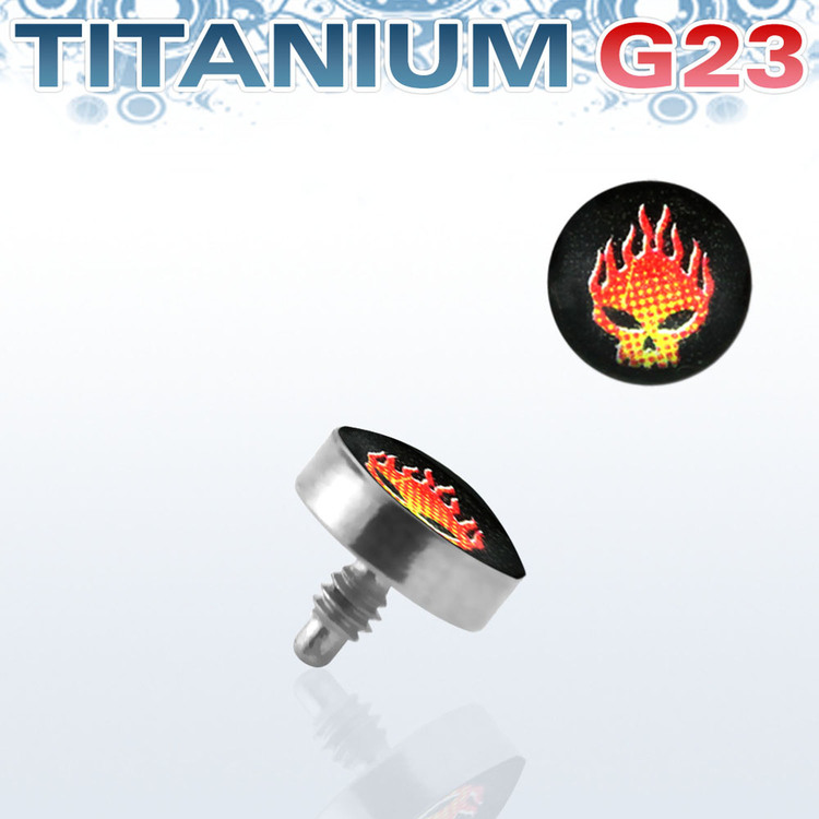 Titanium dermal piercing 1.2mm med flammande dödskalle