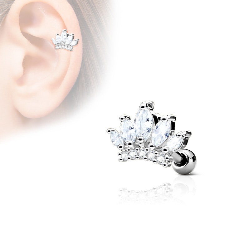 Tragus barbell 1.2mm med crystalklädd tiara