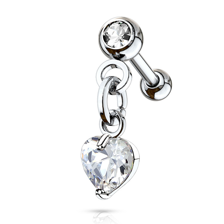 Helix / Tragus barbell - hänge med hjärtformad crystal
