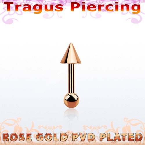 Tragus barbell 1.2mm roséguld med 4mm kon