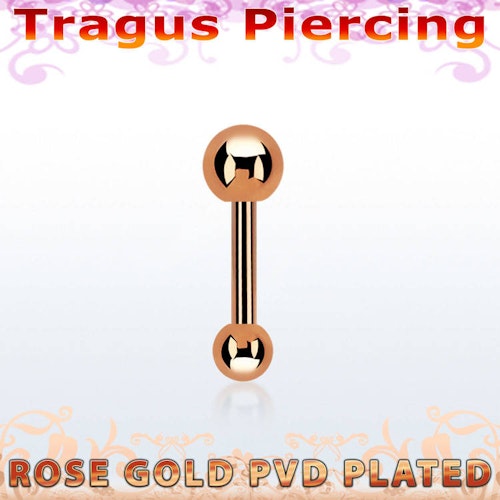 Tragus barbell 1.2mm roséguld med 4mm kula