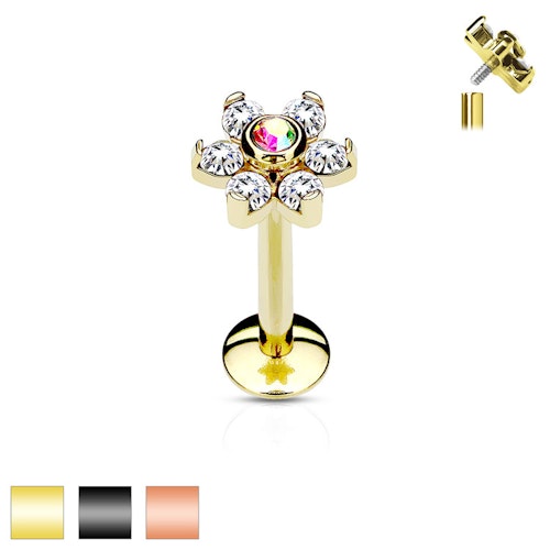 PVD Pläterad Labret 1.2mm - blomma med cubic zirconia