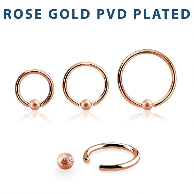 PVD-Pläterad BCR 1.2mm med 3mm frostad kula roséguld