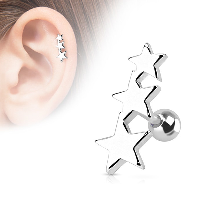 Tragus Barbell - 3 stjärnor