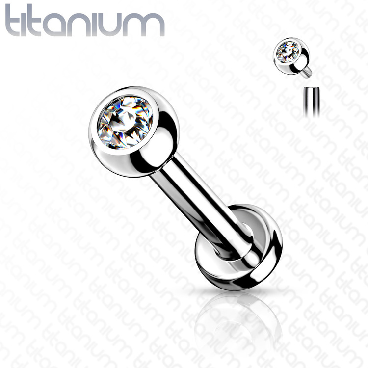 Titanium Labret - kula med klar crystal