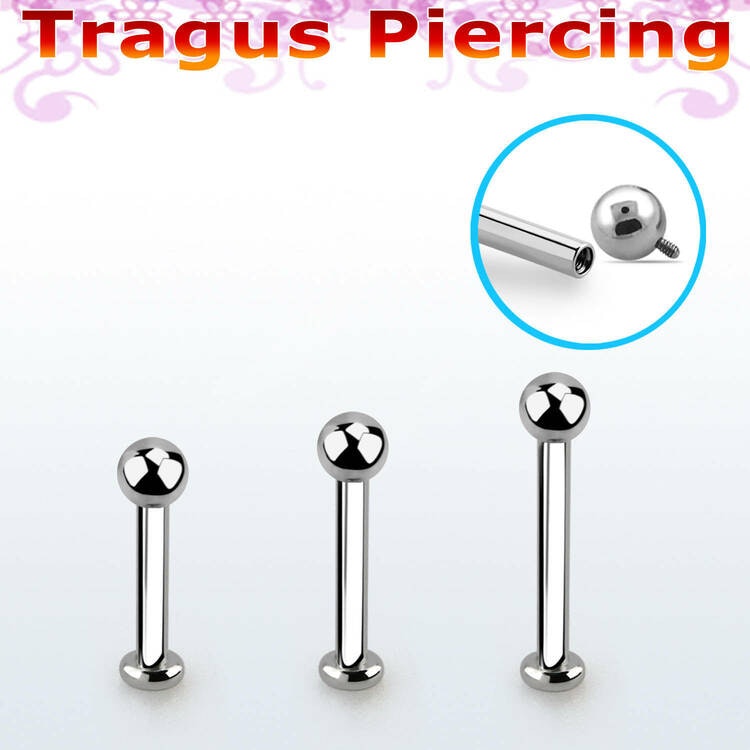 Tragus labret 1.2mm invändigt gängad stav med 3mm kula