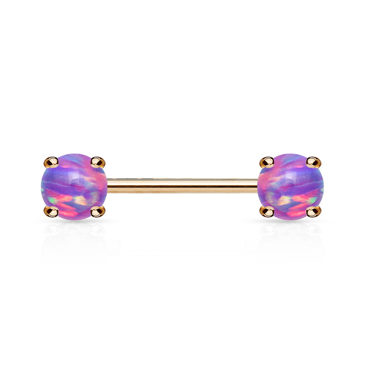 Barbell / Bröstsmycke roséguldpläterad 1.6mm 12mm med 5mm prong-set opal